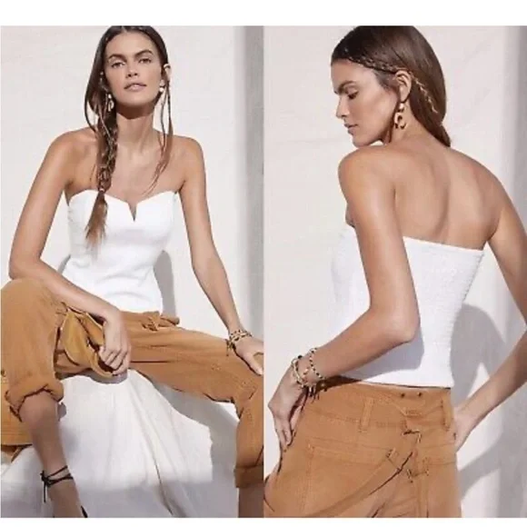 Anthropologie x Porridge NWT Womens Bustier Smocked Pull On Top white XL Beach - Picture 1 of 5